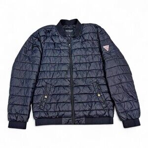 GUESS Quilted Puffer Bomber Jacket Black Size M